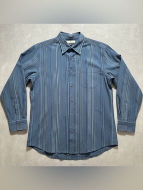 Tommy Bahama Silk Cotton Shirt Mens M Blue Striped Button Down Relaxed Fit